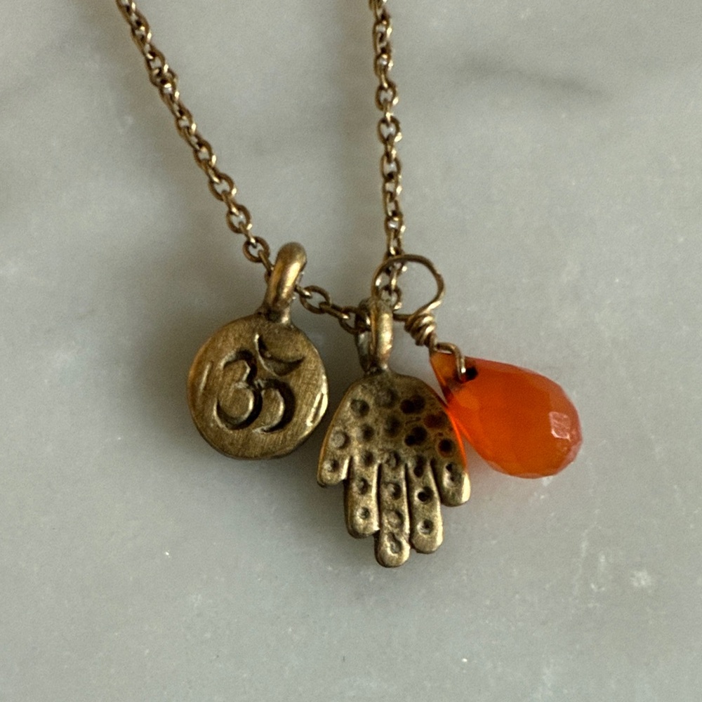 Satya Jewelry Tourmaline Om Hamsa Charm Gold Necklace